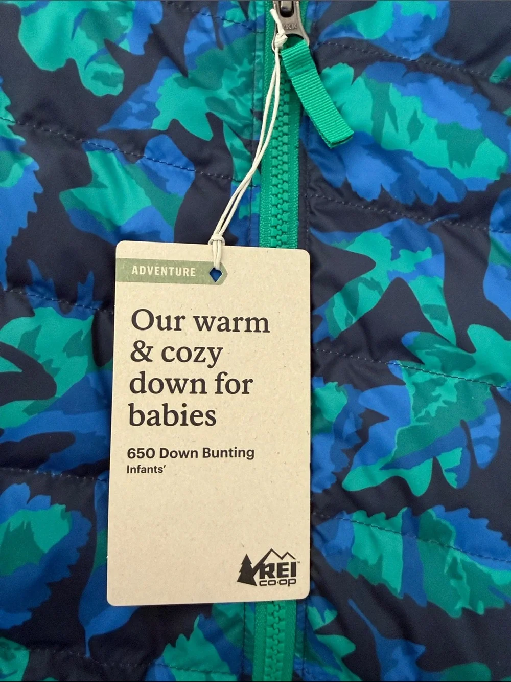 REI Blue and Green Camouflage Hooded Insulated One-Piece 3-6 Months Brand New